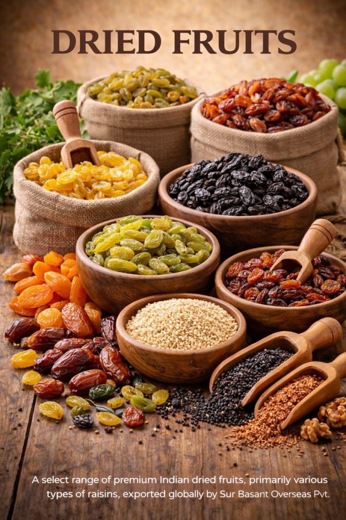 Premium Indian dried fruits including malayar, golden, green, black, brown, industrial and animal feed raisins